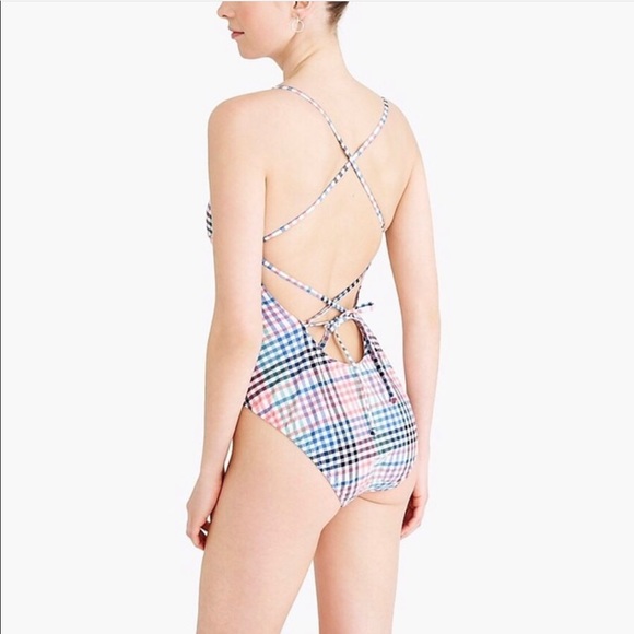 NWT J. Crew multicolor checked one piece swim - Picture 2 of 6